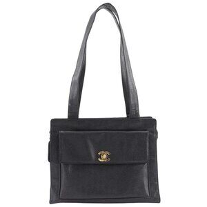 CHANEL COCO Mark Tote Bag vintage black Caviar skin Women